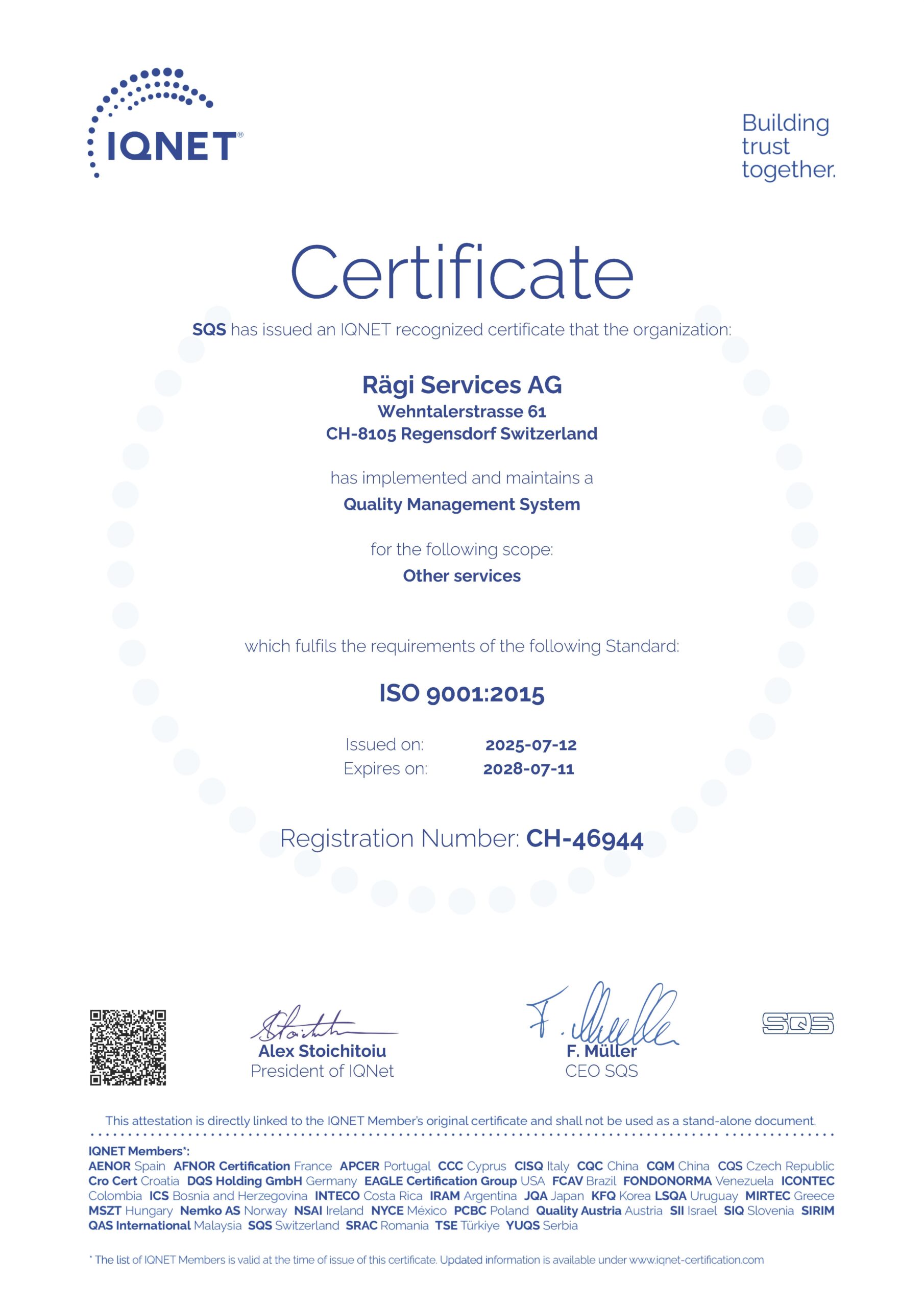 Certificate ISO 9001:2015 Quality Management System